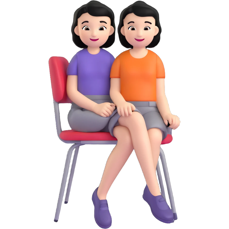 Girl with short black hair smiling sitting on a chair emoji