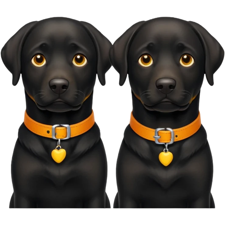 2 black labradors, yellow and orange collar emoji