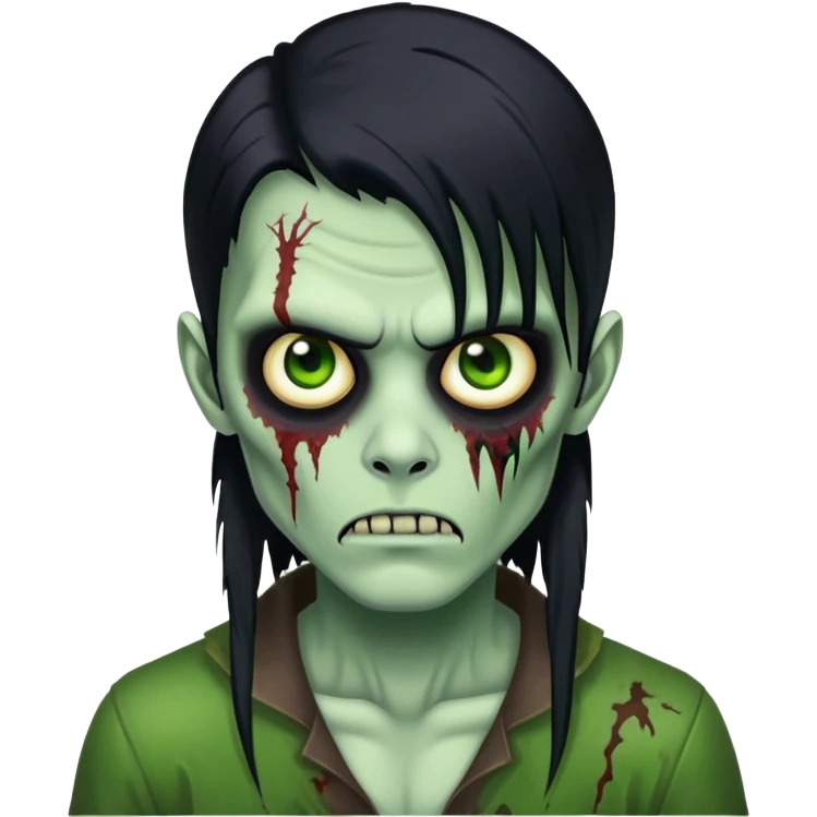 brunette zombie boy with horror green skin and long black hair emoji