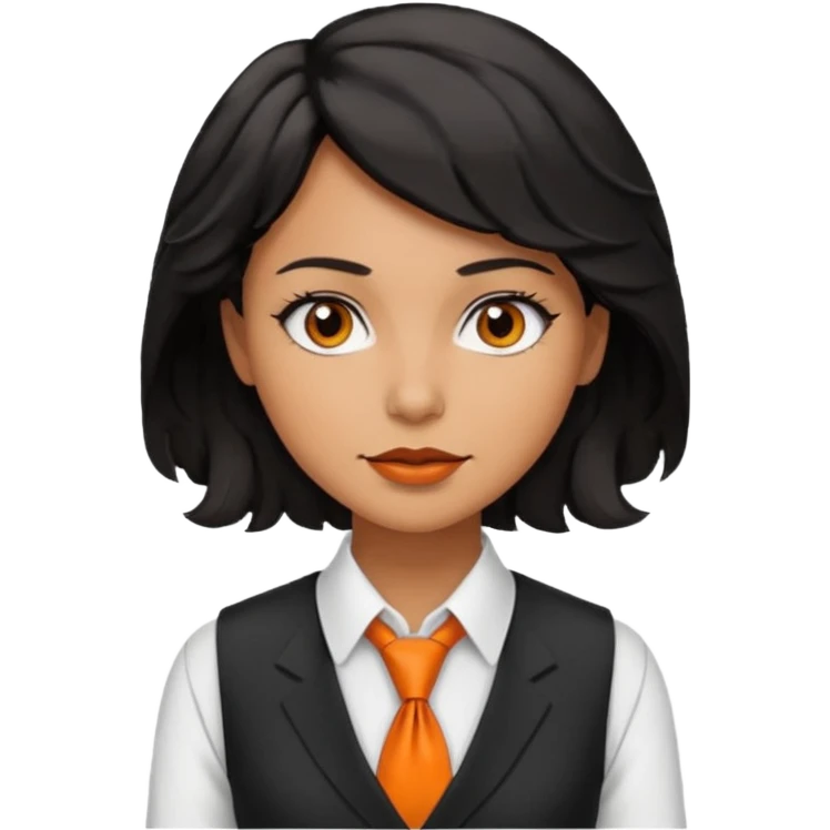 lady in white vest, orange tie, black short wavy hair emoji