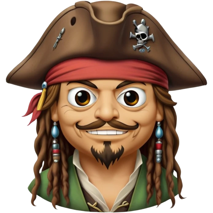 Pepe the frog, transformed into the iconic character Jack Sparrow from Pirates of the Caribbean with goatee and iconic smirk emoji