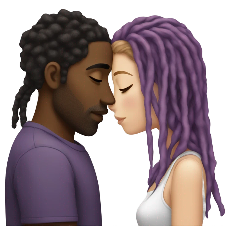 Black man with dreads kissing white girl with brown and purple hair emoji