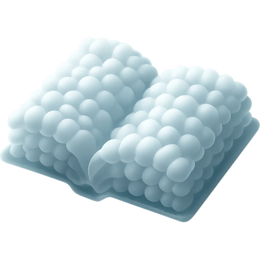 thick open book made entirely of small, very bright white fluffy convex clouds, matte glass style emoji