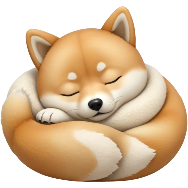 Cinematic cute Sleeping Shiba Inu Portrait Emoji, cute and serene, with a round, adorable build and a plush fur with a soft creamy underbelly, eyes gently closed in peaceful slumber, Simplified yet irresistibly endearing features, highly detailed, glowing with a gentle, dreamy glow, high shine, relaxed and content, stylized with a touch of whimsy, bright and heartwarming, soft glowing outline, capturing the essence of a blissfully sleepy companion, so comically serene it feels like it could roll out of the screen and snore with adorable charm! emoji