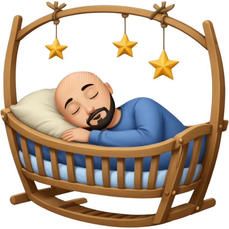 a bald, tan man who has a black goatee sleeping in a cradle emoji