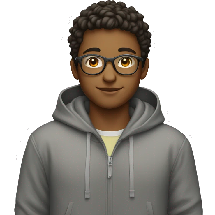 smiling boy in hoodie with glassed emoji