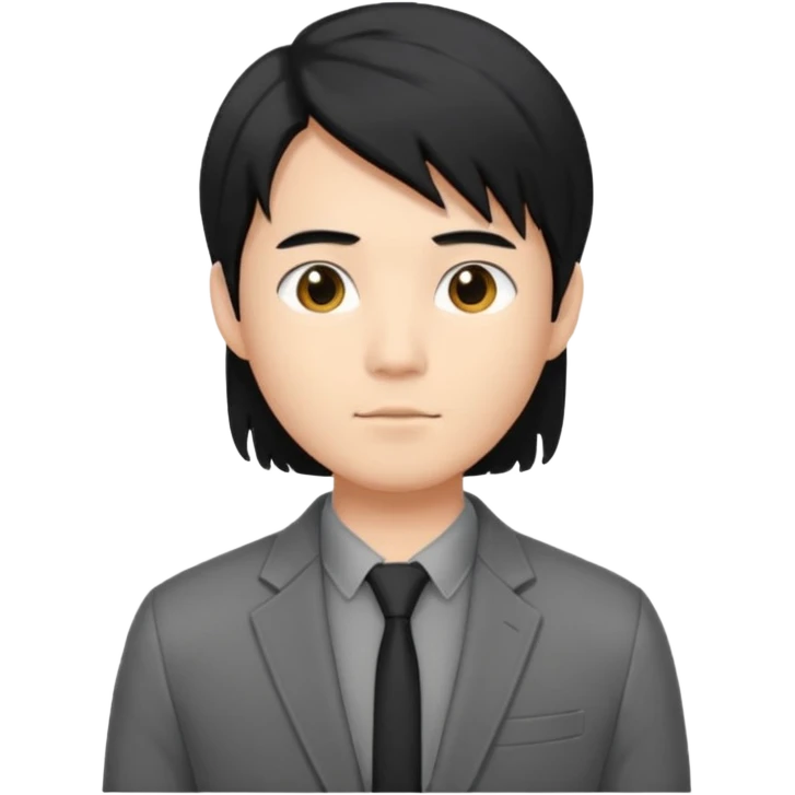 asian young man with mid-long black hair middle part haircut in grey blazer and black t-shirt  emoji