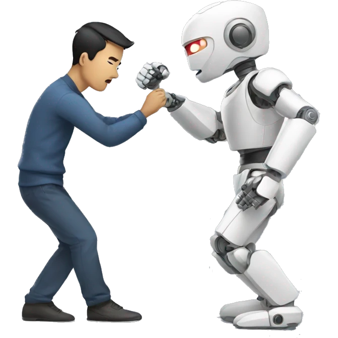 fighting between asian male and AI robot emoji