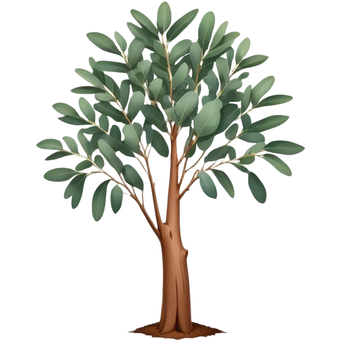 Cinematic Realistic Eucalyptus Emoji, Tall and graceful, with slender trunks covered in smooth, peeling bark and large, fragrant leaves. The eucalyptus trees sway gently in the breeze, releasing a calming aroma that fills the air. Soft glowing outline, capturing the essence of rugged beauty and natural serenity in a tall eucalyptus tree! emoji