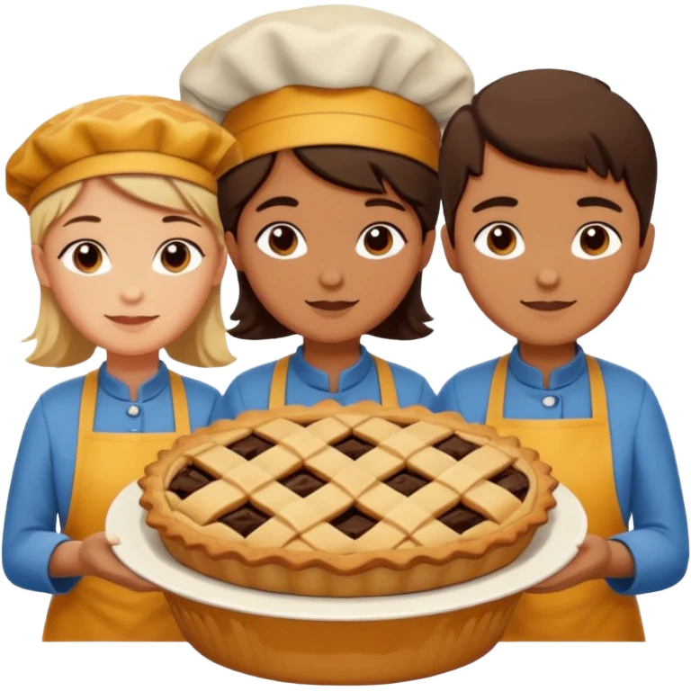 Baking community humanless avatar in vibrant style illustration. Pie, cookie, and muffin warm golden tones, simple shapes, flat design, high contrast. emoji