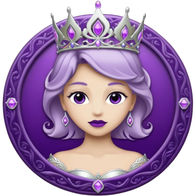 Purple shadow rose silver circle plaque with silver tiara emoji