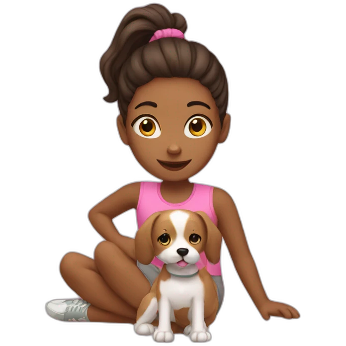 Girl practice exercise whit her dog emoji
