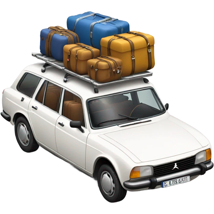a white peugeot 504 break with few luggage on the roof emoji