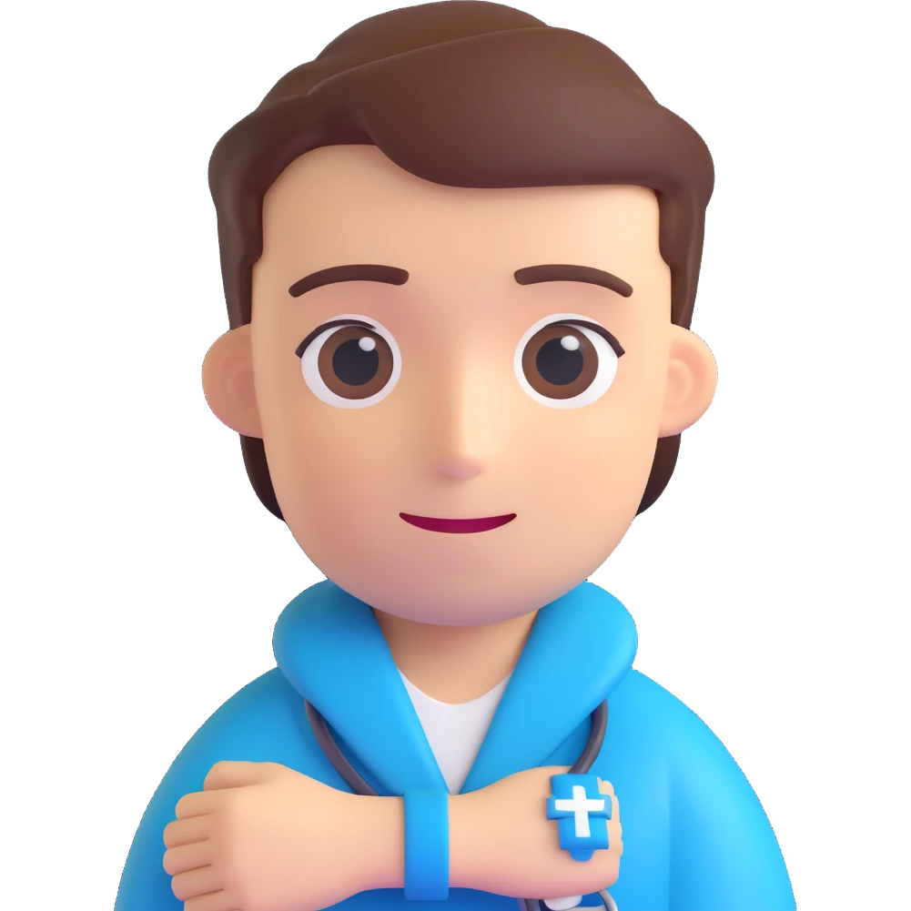 Discord role icon for 'pacientas' patient of a psychiatric clinic, 3D style, #6fe8f3 blue color, featuring medical cross or hospital wristband, modern and clear emoji