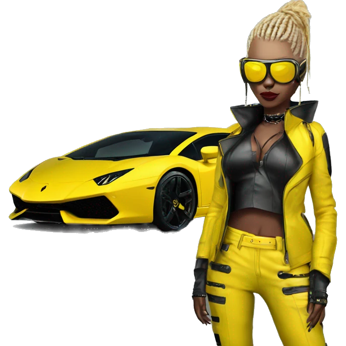 yellow cyber punk in front of Lamborghini  emoji