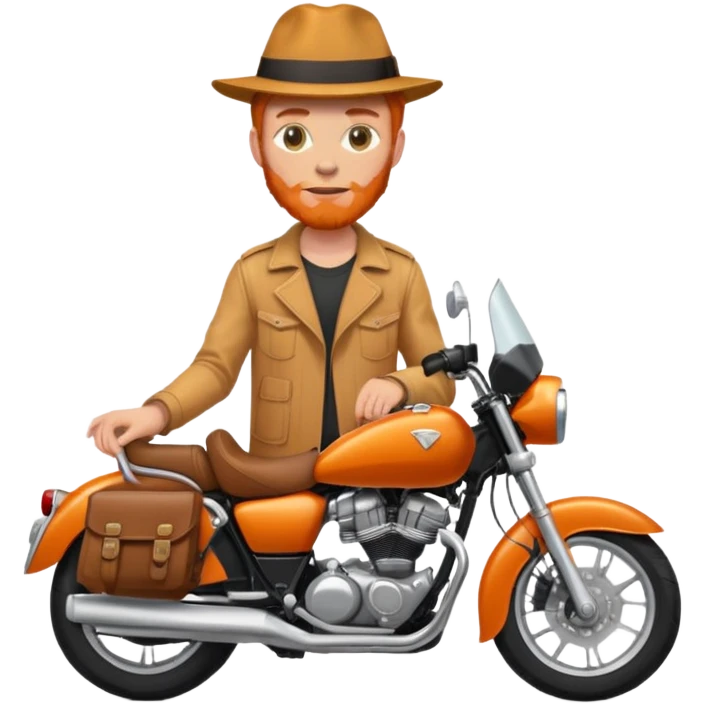 Dark Orange motorcycle, tall ginger guy with hat emoji