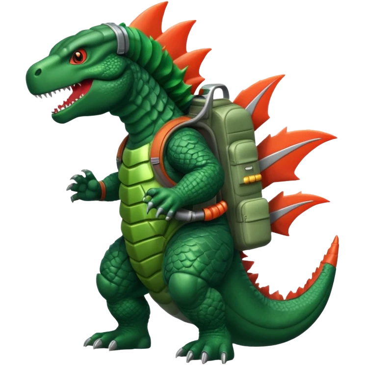 Godzilla flying a rocket pack emoji