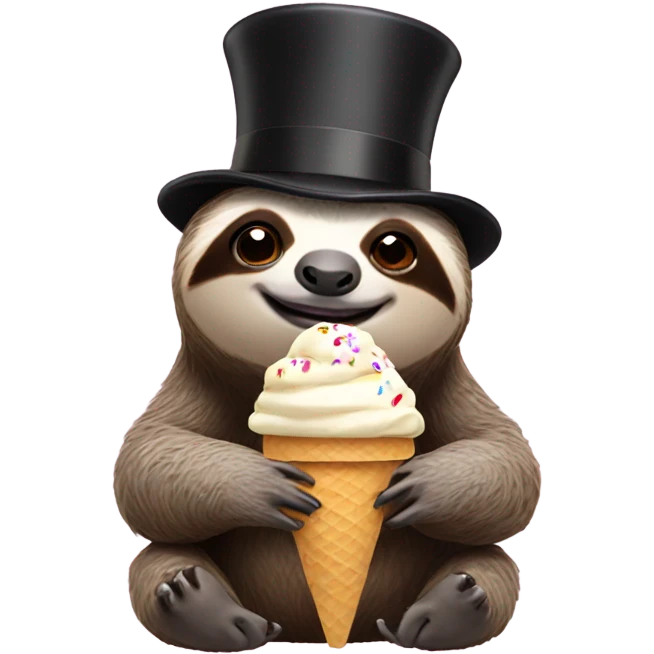 sloth wearing a top hat and eating ice cream  emoji