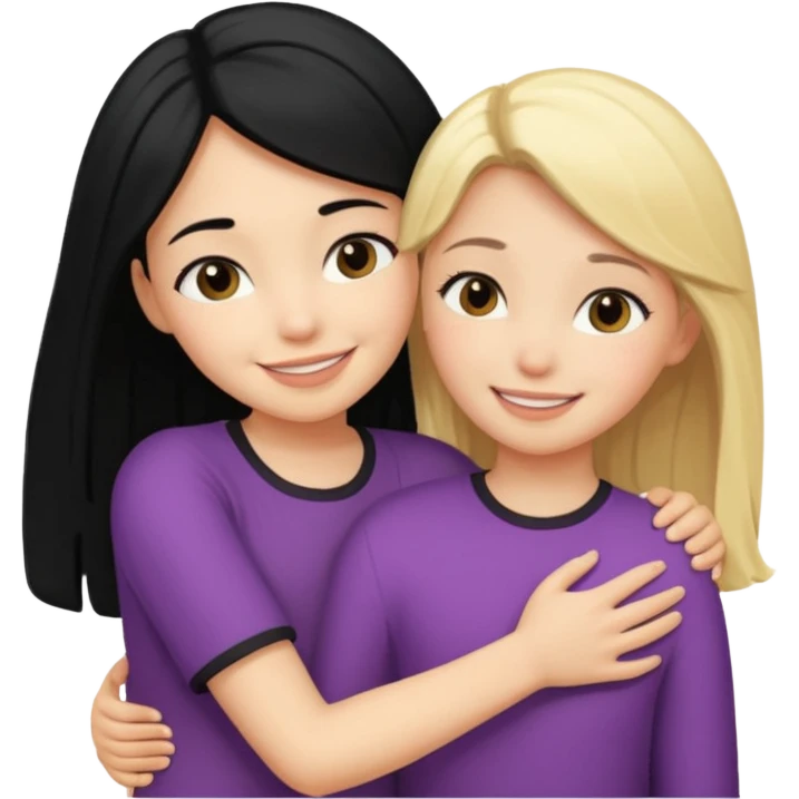 Hug from back blond girl black hair girl emoji