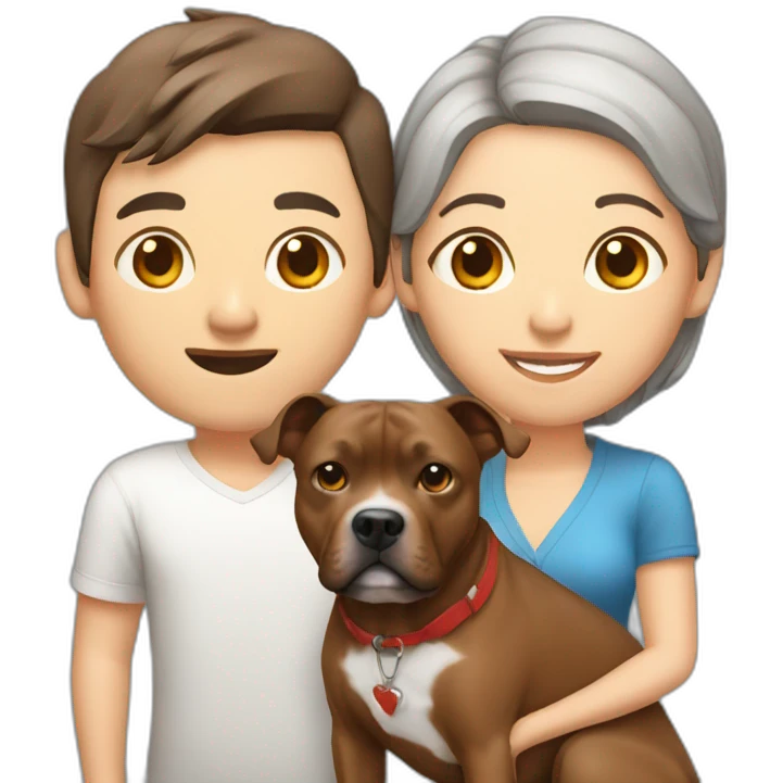 man and Chinese lady with brown Staffordshire terrier dog emoji