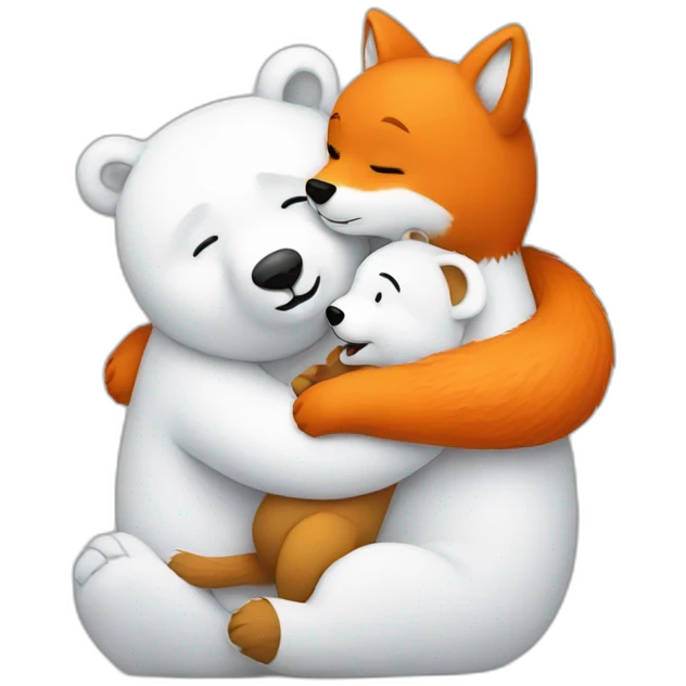 white Bear hugs a fox emoji