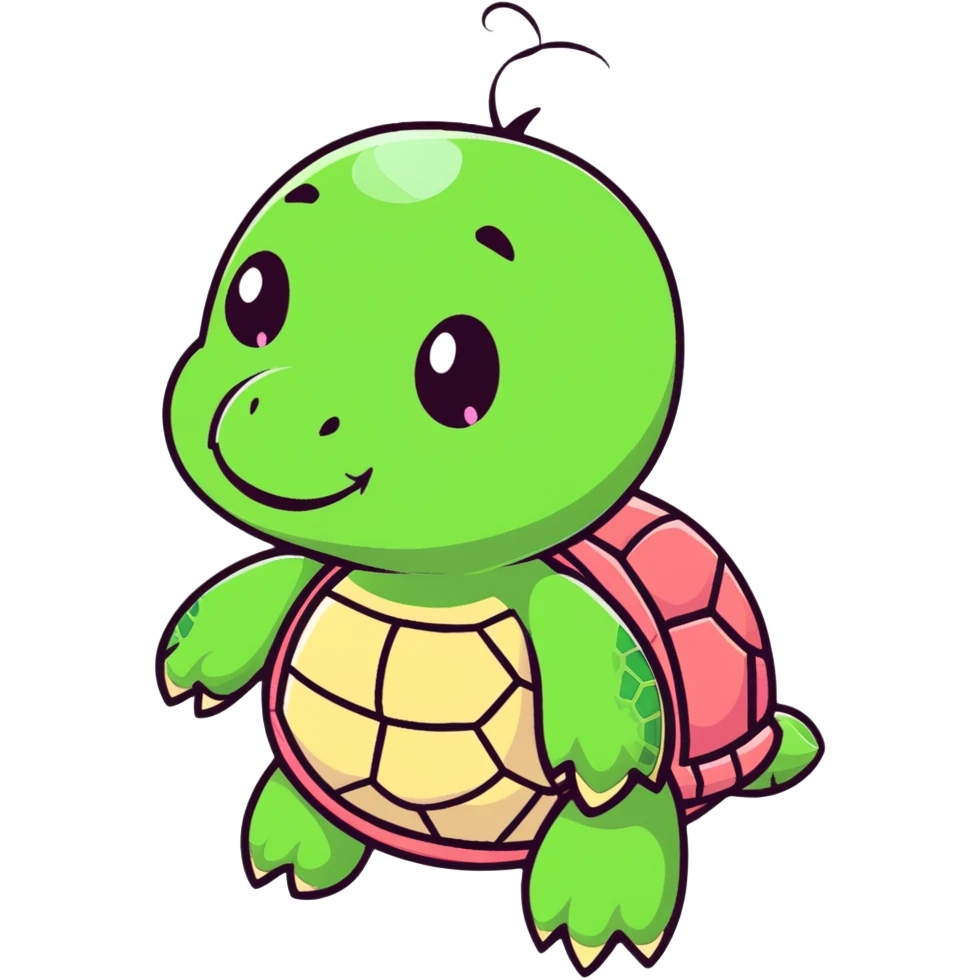 cute plushie turtle with light pink skin, round head, and red shell, smooth skin texture emoji