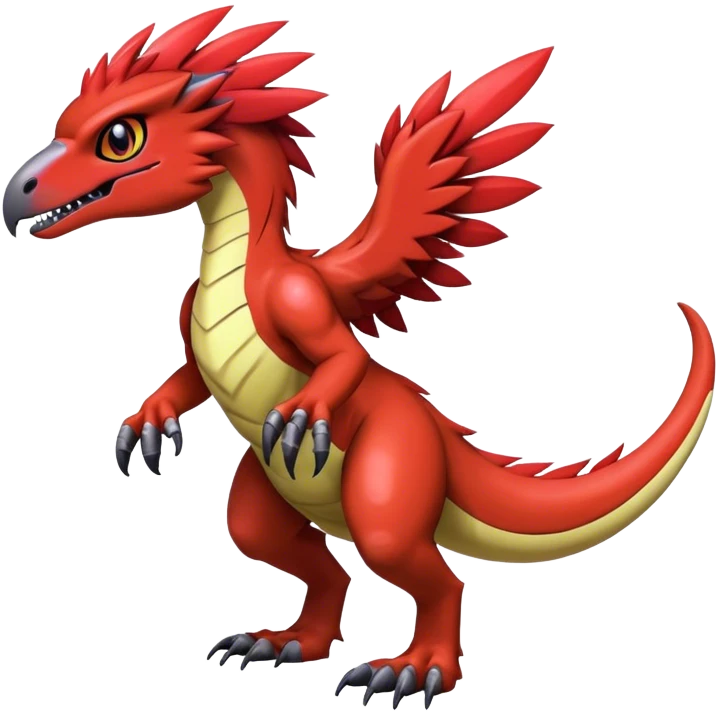 Dark Furry feather-mane Cool Edgy shiny Digimon-Fakemon-Guilmon-Velociraptor full body   emoji