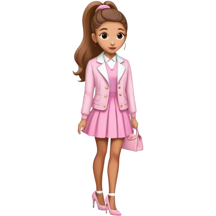 Ariana grande wearing a pretty preppy pink dress with a white jacket and high heels  emoji
