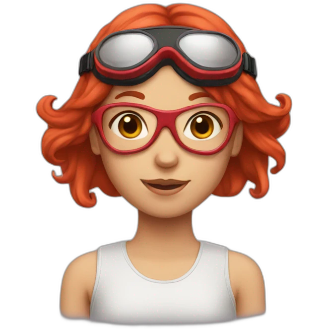 A girl with long red hair and goggles on her head emoji