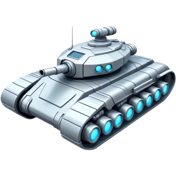Clash of Clans aesthetic: Cinematic Playful Space Tank Emoji, rendered in a 3D vector-style similar to standard emojis with minimal shading and bold, simplified shapes. A robust, isometric armored vehicle with sleek futuristic plating and energy cannons, softly glowing with a high-tech cosmic combat charm. Simplified yet unmistakably iconic, highly detailed and consistent, glowing with a soft radiant shine and high gloss. Stylized with a touch of intergalactic warfare and a soft glowing outline, capturing the essence of a futuristic battle machine with a friendly, playful spirit! emoji