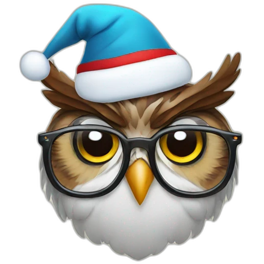 Owl with Christmas hat and glasses emoji