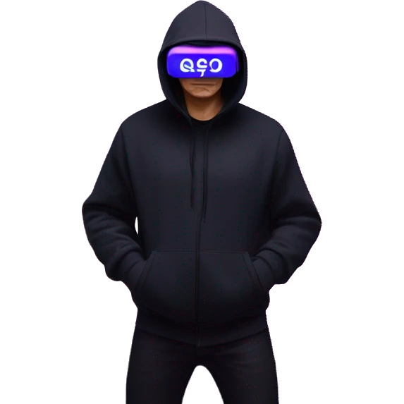 Vladimir Putin wearing a black hoodie with "OMG" letters on it and VR headset oculus quest 2 in a cyberpunk VR environment with violet neon lighting. emoji