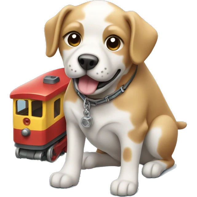 Dog with a toy train in its hand emoji