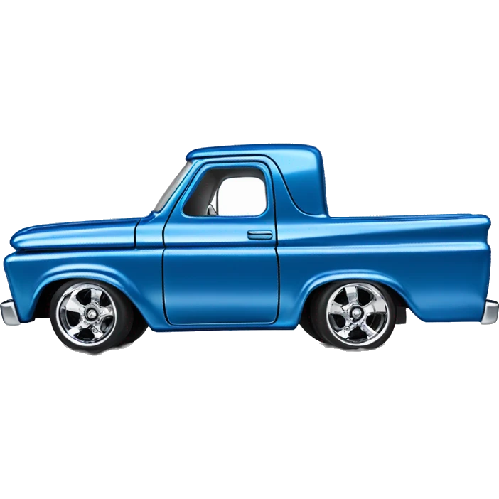 Side shot, Hot wheels, Hot rod, panel truck, 1964 with exposed chrome exhaust pipes, blue, large wheels in back small front wheels  emoji