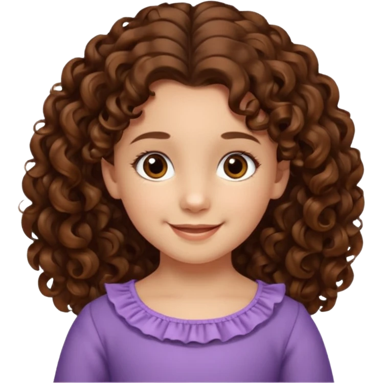 EMOJI COMO IPHONE IOS SOLO CARA NIÑA 3 AÑOS PELO LARGO, ONFULADO, MARRON SEMIRECOGIDO, Y OJOS MARRONES. SONRIENDO, SIN CUELLO Y FONDO TRANSPARENTE emoji