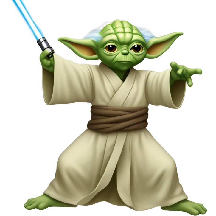 Yoda going crazy with a noodle shaped lightsaber emoji