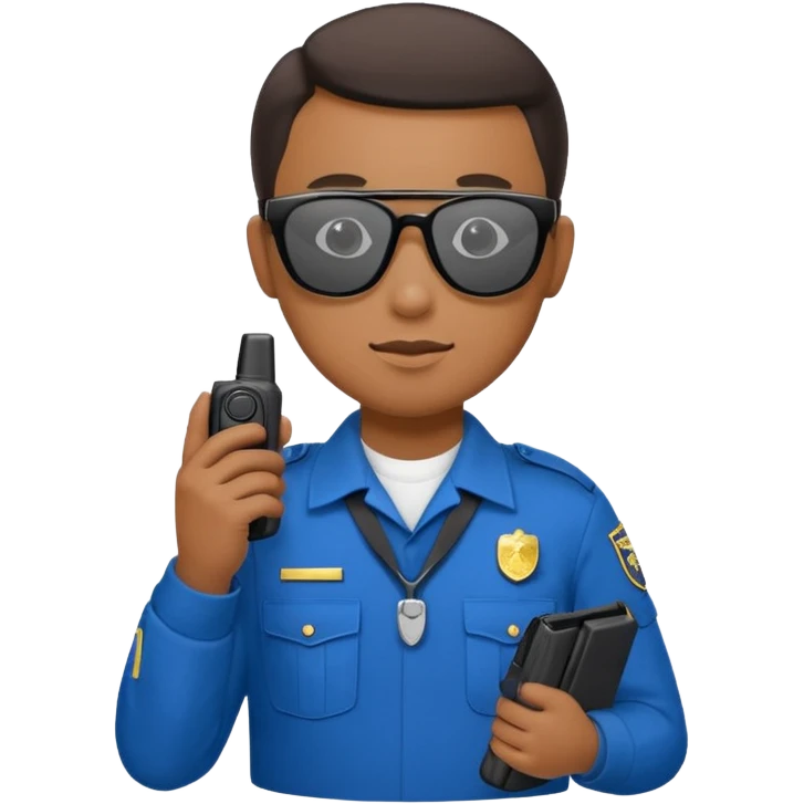 school security, blue cloth, sun glasses, holding walkie-talkie emoji