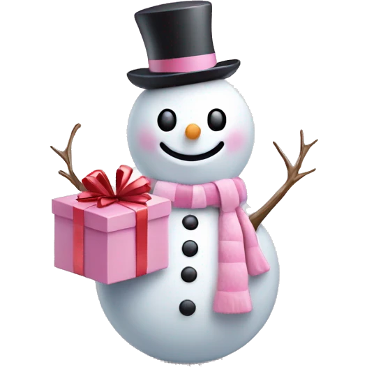 pastel pink snowman and gift emoji