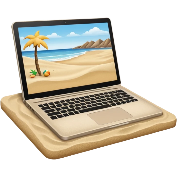  An open laptop in the foreground on the beach. emoji