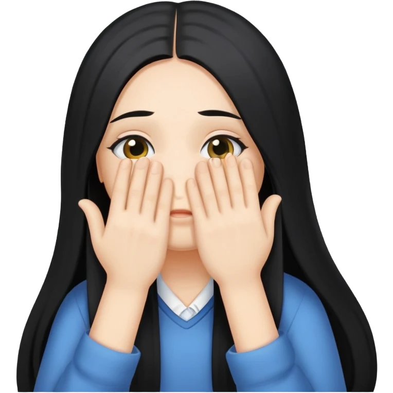 A girl with long black hair getting ready for school with her hair covering her face emoji