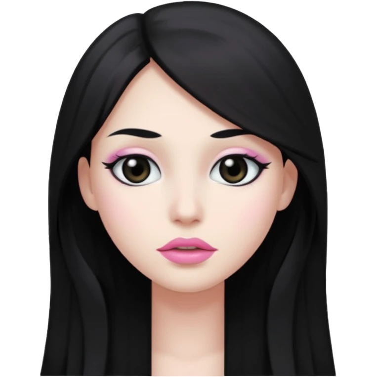 long hair black normal hair with black eyes, and white skin, white pinkish lip  emoji