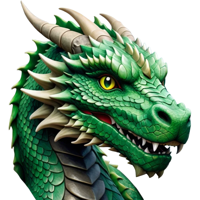 Cinematic Noble Giant Green scaled Dragon Portrait Emoji, Poised and awe-inspiring, with a massive, rugged form carved from ancient stone, featuring intricately textured scales that resemble weathered granite and basalt, and piercing, stony eyes echoing the strength of timeless mountains; rendered with lifelike detail and earthy natural highlights, high shine, formidable and grounded, styled with an aura of primordial majesty, focused and resolute, soft glowing outline, capturing the essence of an enduring rock titan ready to surge from the screen with ageless power! emoji