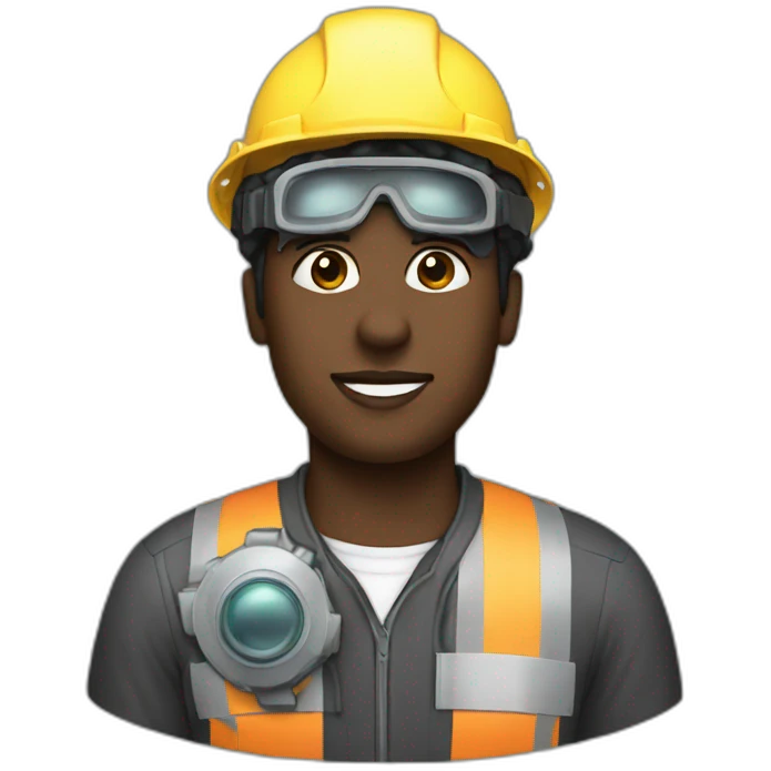 A black engineer with a bust wearing safety equipment emoji