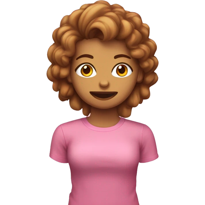 chica con el pelo ondulado castaño ojos marrones y camiseta rosa emoji