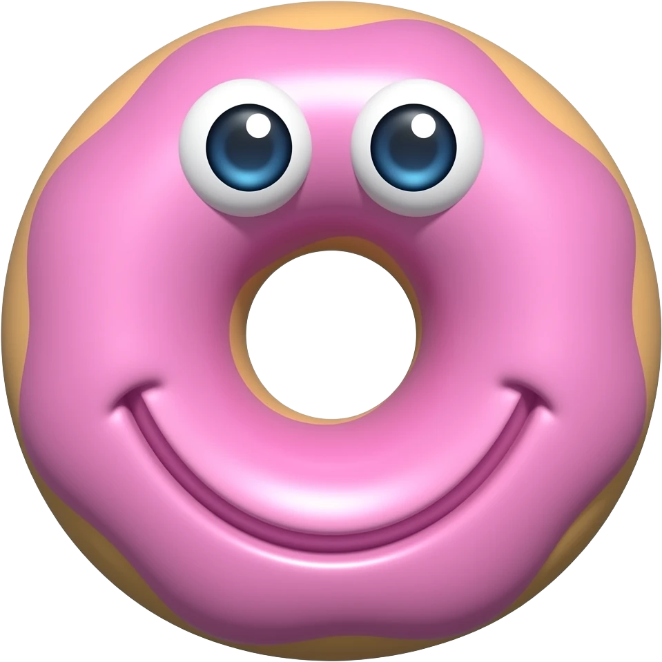 donut with eyes and smile, glossy 3D emoji