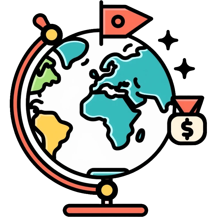 globe with trade symbols, world market emoji