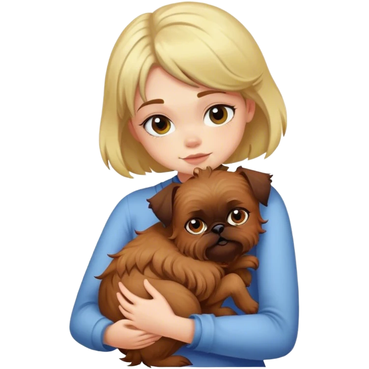 Girl and brussels griffon hugging emoji