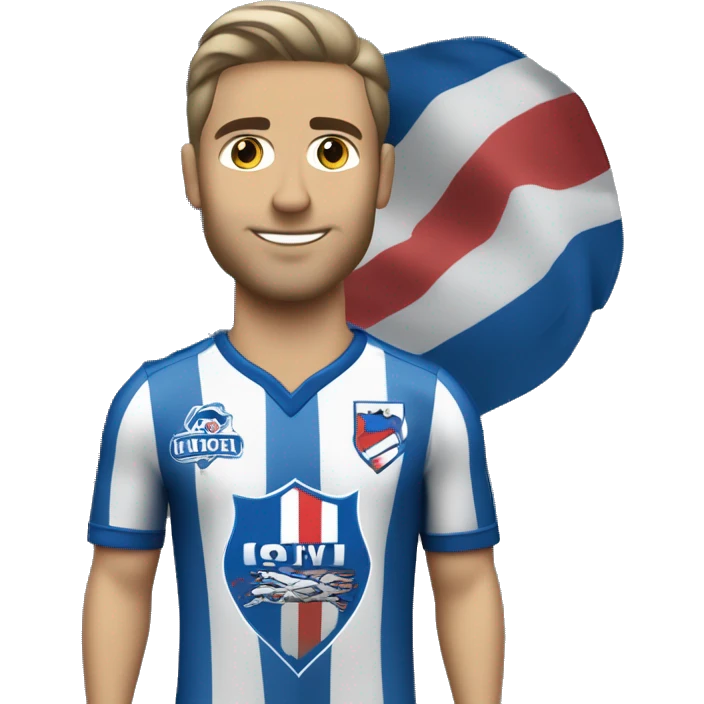 jugador de futbol con la camiseta del club nacional de football de uruguay, con los colores comunes blanco y azul oscuro emoji