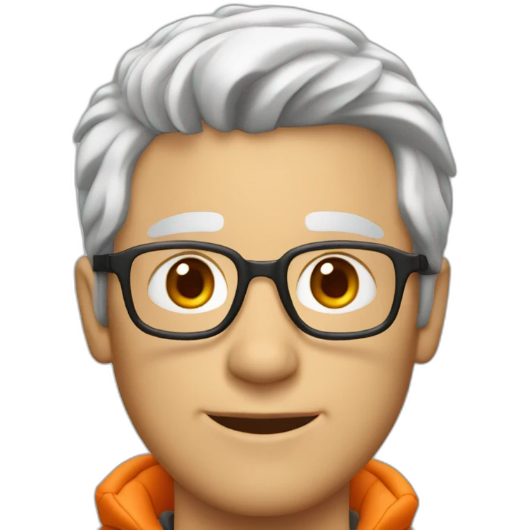 young gray-haired white man with an orange down jacket emoji