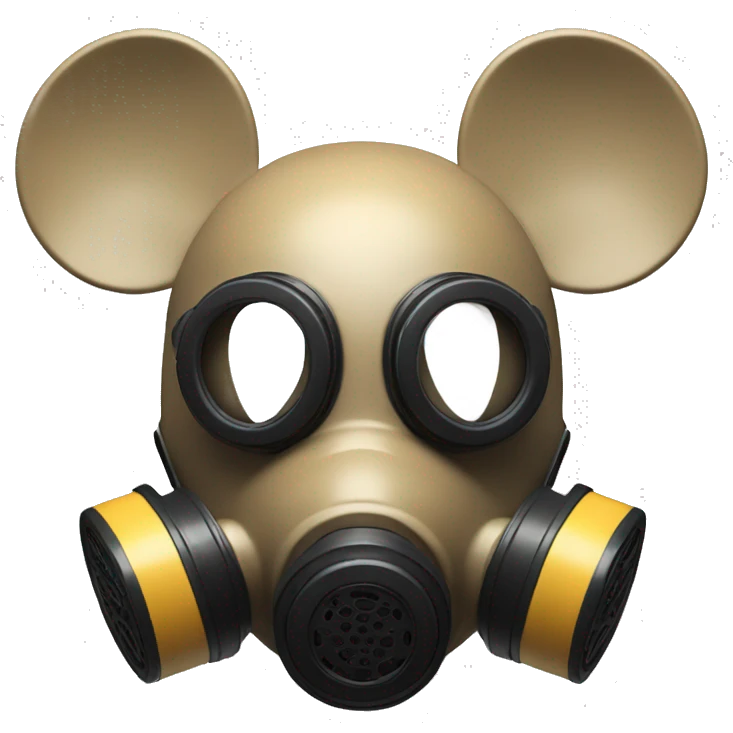 Mickey Mouse themed gas mask,black round Mickey ears on it, has a tan snout emoji